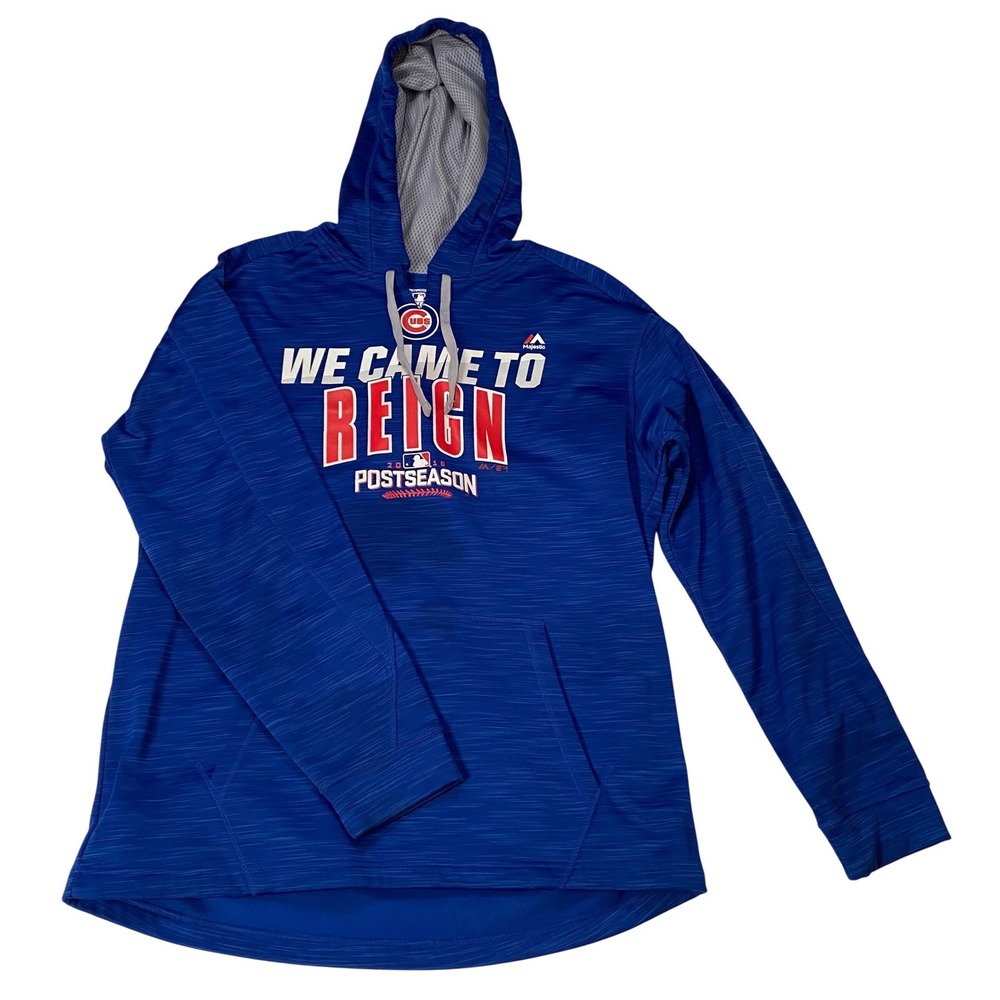 Majestic Chicago Cubs We Came To Reign 2015 Postseason Hoodie Men Large Blue MLB